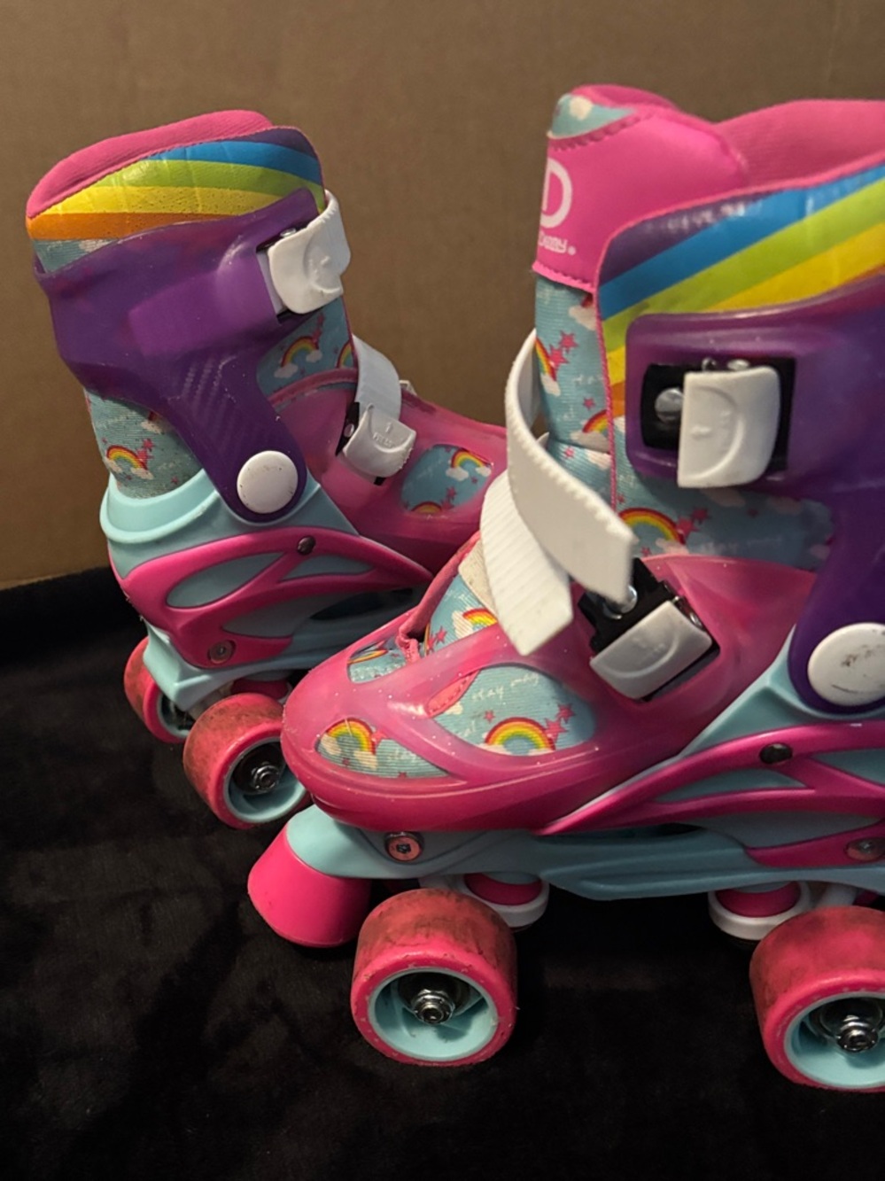Girls Roller Derby Kids Rainbow Quad Roller Skates with White Adjustable Straps
